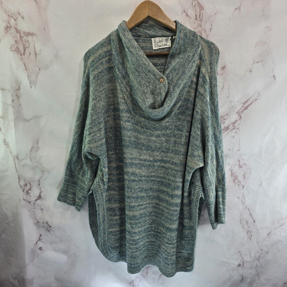 Anthropologie Sweater Womens Medium Blue Slouchy Poncho Cowl Tunic Field Flower